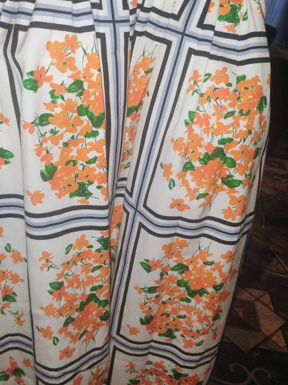Carolina Herrera White Midi Skirt with Orange Floral Print